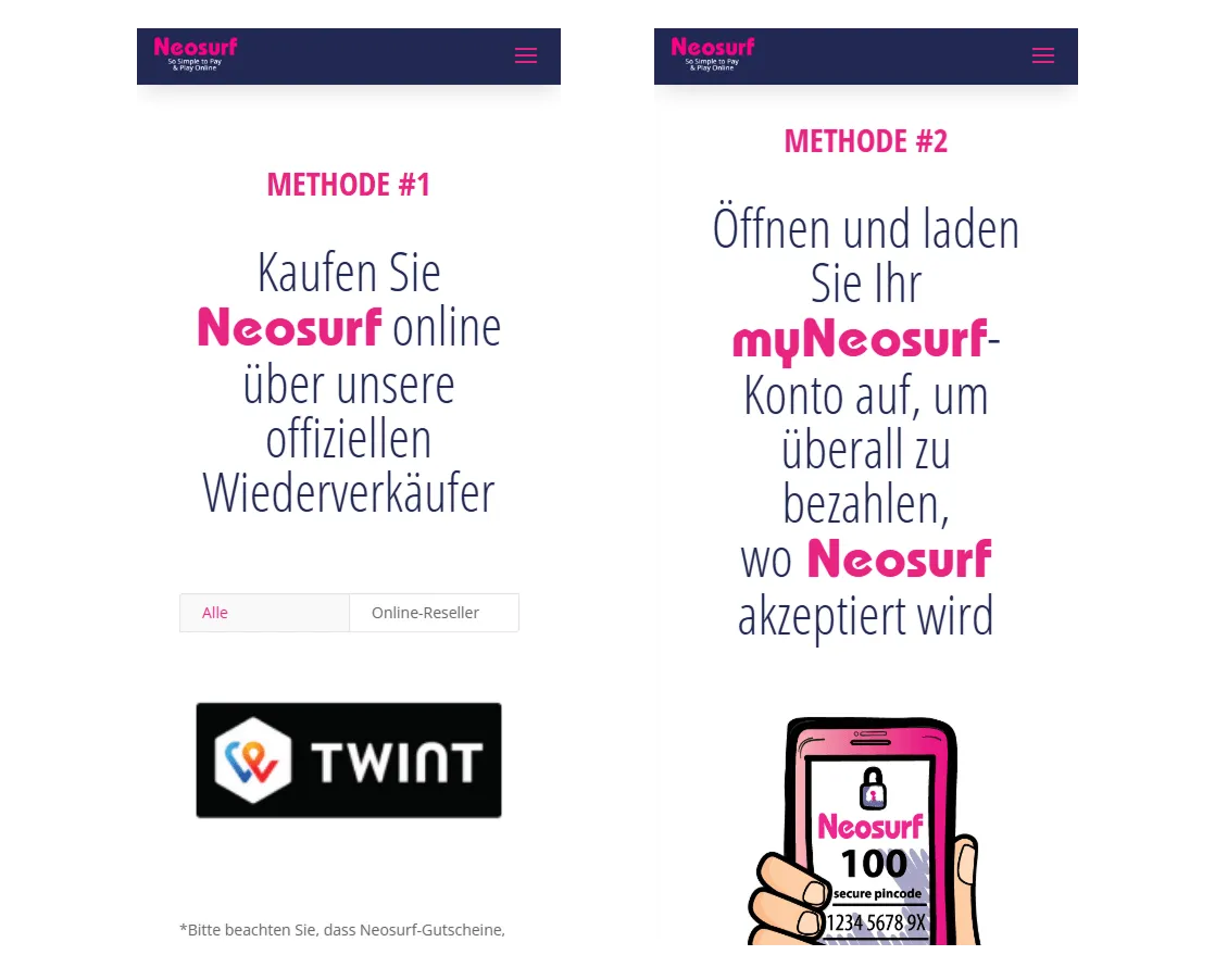 Gutscheine auf der Neosurf-Website kaufen Anleitung zum Kauf von Neosurf-Gutscheinen